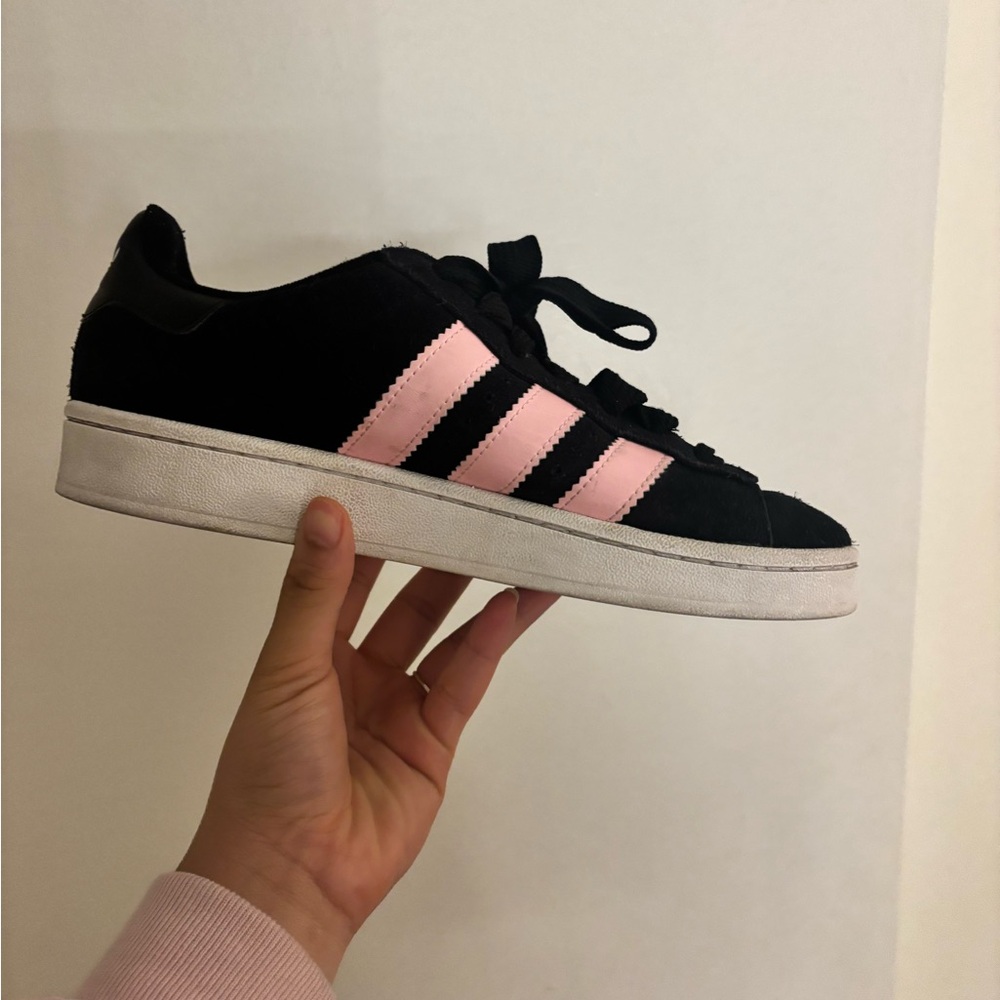adidas Black Suede Sneakers with Pink Stripes - Women's Casual Trainers